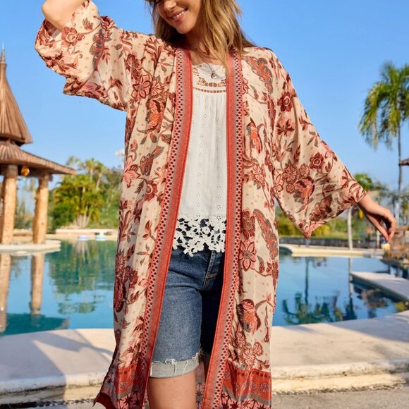 Marsala Kimono Viscose Coral Color - Picture 3 of 3